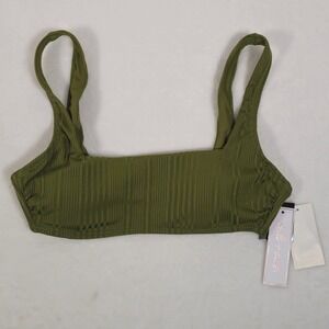 Salt and Cove Ribbed Square Neck Bikini Top Olive Green Size S